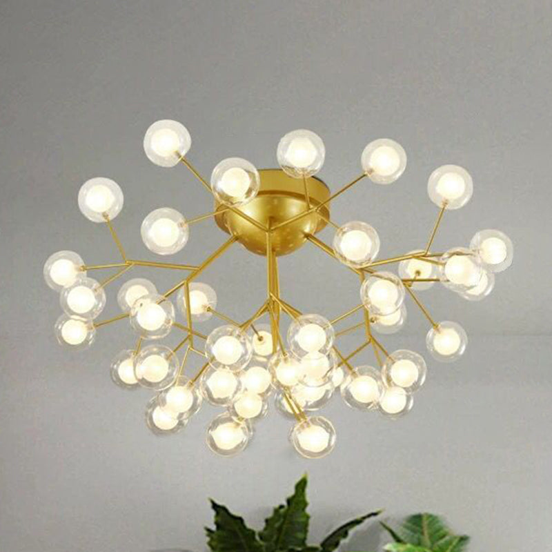 Nordic Firefly LED Semi Flush Light Glass Dining Room Flush Mount Ceiling Chandelier in Gold 45 Gold C Clearhalo 'Ceiling Lights' 'Close To Ceiling Lights' 'Close to ceiling' 'Semi-flushmount' Lighting' 2206093