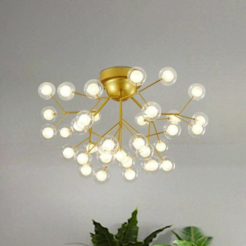 Nordic Firefly LED Semi Flush Light Glass Dining Room Flush Mount Ceiling Chandelier in Gold 36 Gold C Clearhalo 'Ceiling Lights' 'Close To Ceiling Lights' 'Close to ceiling' 'Semi-flushmount' Lighting' 2206094