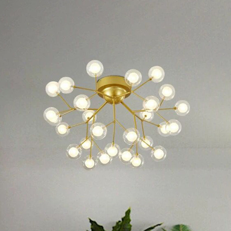Nordic Firefly LED Semi Flush Light Glass Dining Room Flush Mount Ceiling Chandelier in Gold 27 Gold C Clearhalo 'Ceiling Lights' 'Close To Ceiling Lights' 'Close to ceiling' 'Semi-flushmount' Lighting' 2206095