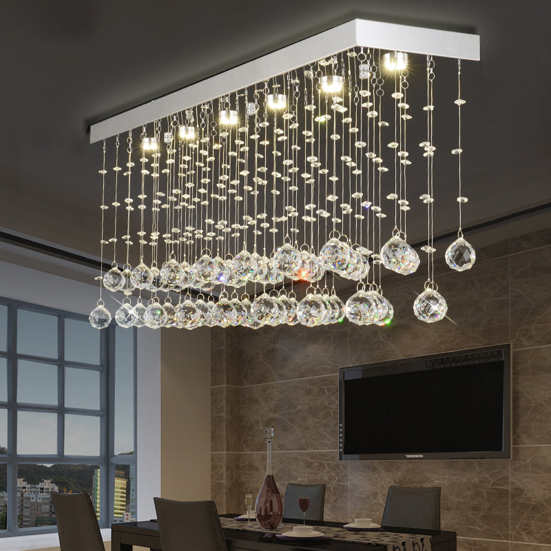 Rectangular Flush Mount Light Modern Faceted Crystal Ball 4 Lights Silver Ceiling Light for Dining Room, 23.5"/31.5"/39" Wide Silver 39" Clearhalo 'Ceiling Lights' 'Close To Ceiling Lights' 'Close to ceiling' 'Flush mount' Lighting' 220643