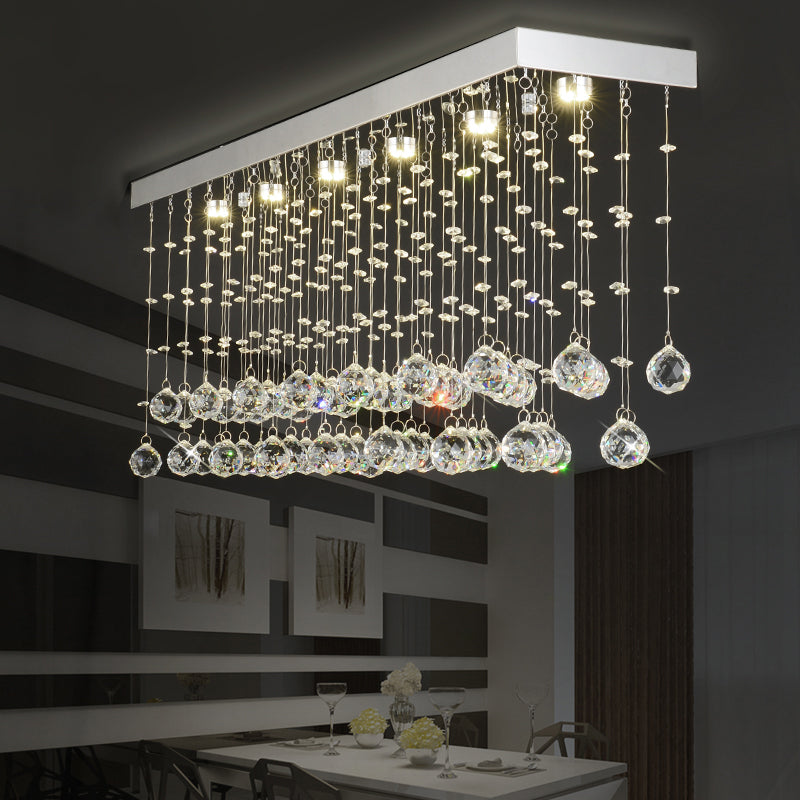 Rectangular Flush Mount Light Modern Faceted Crystal Ball 4 Lights Silver Ceiling Light for Dining Room, 23.5"/31.5"/39" Wide Clearhalo 'Ceiling Lights' 'Close To Ceiling Lights' 'Close to ceiling' 'Flush mount' Lighting' 220644