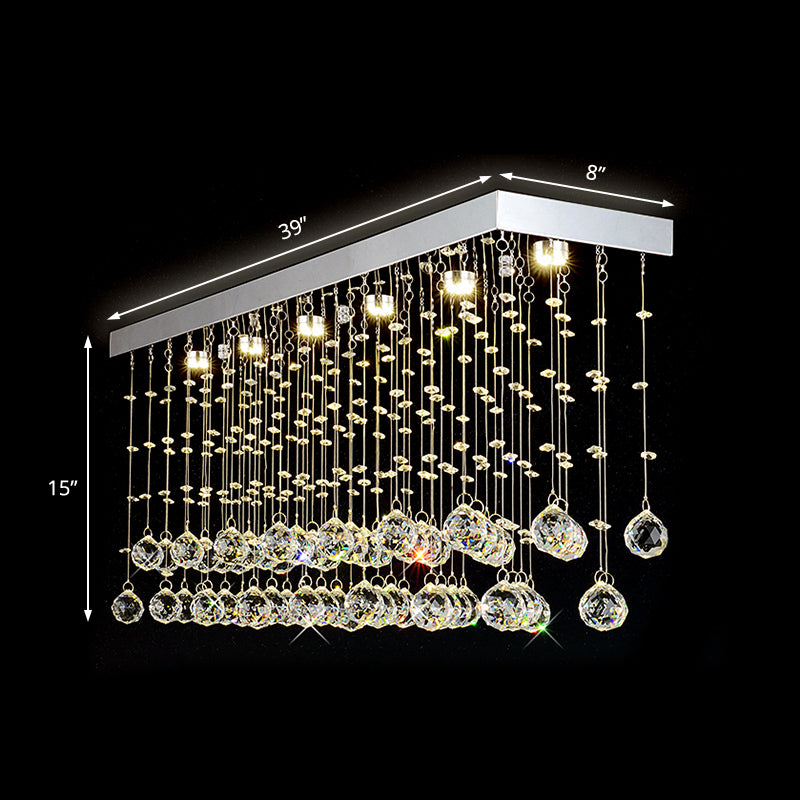 Rectangular Flush Mount Light Modern Faceted Crystal Ball 4 Lights Silver Ceiling Light for Dining Room, 23.5"/31.5"/39" Wide Clearhalo 'Ceiling Lights' 'Close To Ceiling Lights' 'Close to ceiling' 'Flush mount' Lighting' 220646