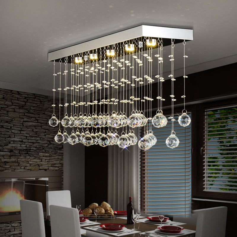 Rectangular Flush Mount Light Modern Faceted Crystal Ball 4 Lights Silver Ceiling Light for Dining Room, 23.5"/31.5"/39" Wide Silver 31.5" Clearhalo 'Ceiling Lights' 'Close To Ceiling Lights' 'Close to ceiling' 'Flush mount' Lighting' 220647
