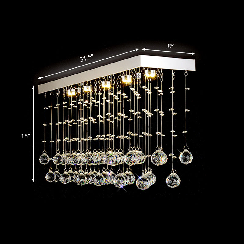 Rectangular Flush Mount Light Modern Faceted Crystal Ball 4 Lights Silver Ceiling Light for Dining Room, 23.5"/31.5"/39" Wide Clearhalo 'Ceiling Lights' 'Close To Ceiling Lights' 'Close to ceiling' 'Flush mount' Lighting' 220649