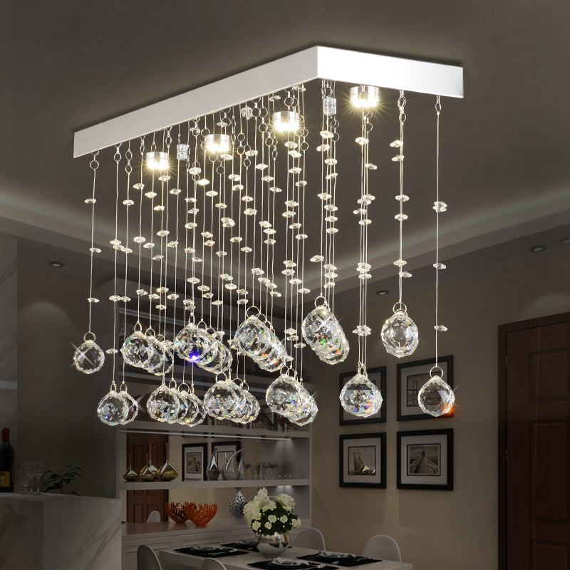 Rectangular Flush Mount Light Modern Faceted Crystal Ball 4 Lights Silver Ceiling Light for Dining Room, 23.5"/31.5"/39" Wide Silver 23.5" Clearhalo 'Ceiling Lights' 'Close To Ceiling Lights' 'Close to ceiling' 'Flush mount' Lighting' 220650