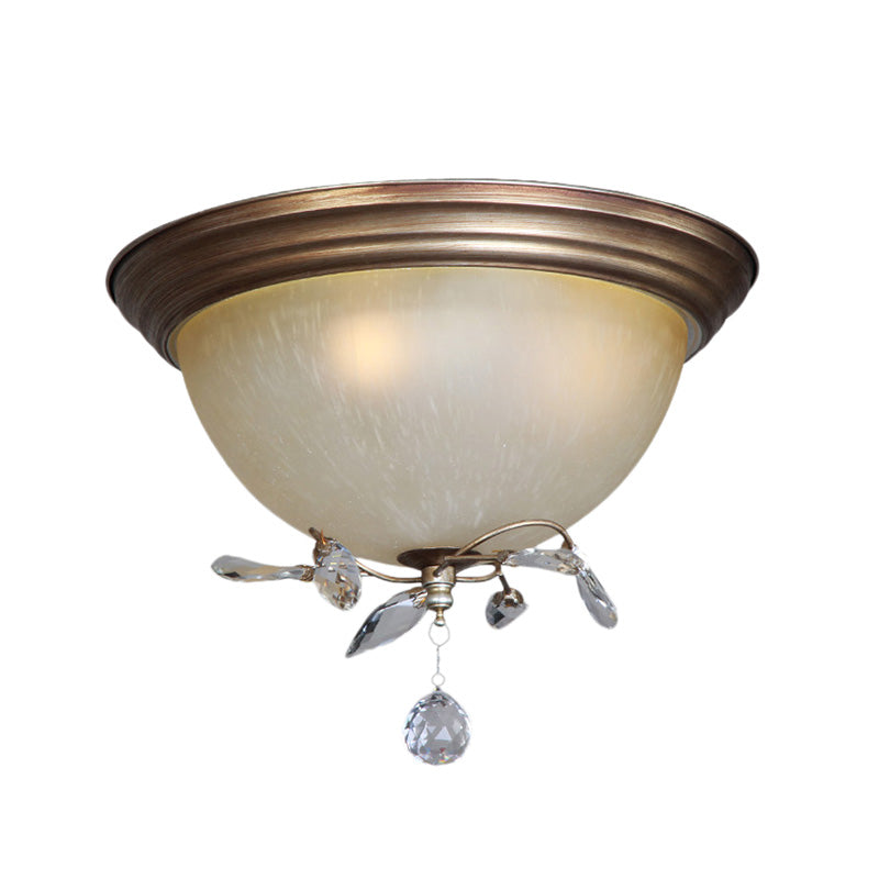 Rustic Dome Ceiling Fixture Glass Shade 3 Lights Bedroom Flush Mount Light with Crystal Drop Clearhalo 'Ceiling Lights' 'Close To Ceiling Lights' 'Close to ceiling' 'Flush mount' Lighting' 220687