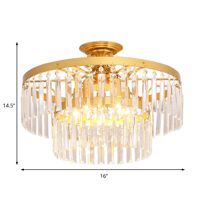 Modern 2 Tiers Semi Flush Mount Light Tri-Sided Crystal Rod 5 Lights ...