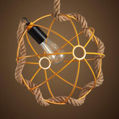 Pink/Yellow 1 Light Hanging Lamp Nautical Style Metal Global Cage Ceiling Pendant Light with Adjustable Rope Clearhalo 'Ceiling Lights' 'Industrial Pendants' 'Industrial' 'Middle Century Pendants' 'Pendant Lights' 'Pendants' 'Tiffany' Lighting' 22070