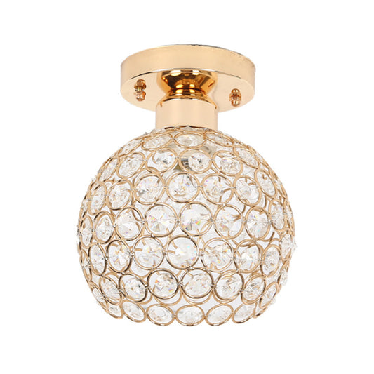 Metal and Crystal Dome Ceiling Fixture Modern 1 Light Gold Semi Flush Mount Light for Hallway Clearhalo 'Ceiling Lights' 'Close To Ceiling Lights' 'Close to ceiling' 'Semi-flushmount' Lighting' 220711