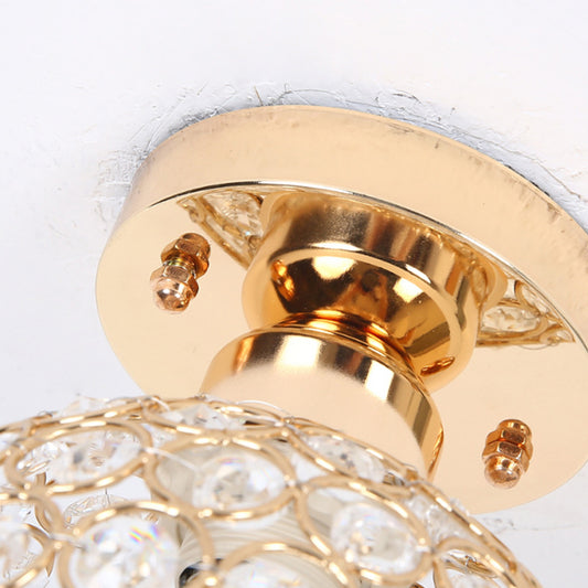 Metal and Crystal Dome Ceiling Fixture Modern 1 Light Gold Semi Flush Mount Light for Hallway Clearhalo 'Ceiling Lights' 'Close To Ceiling Lights' 'Close to ceiling' 'Semi-flushmount' Lighting' 220713