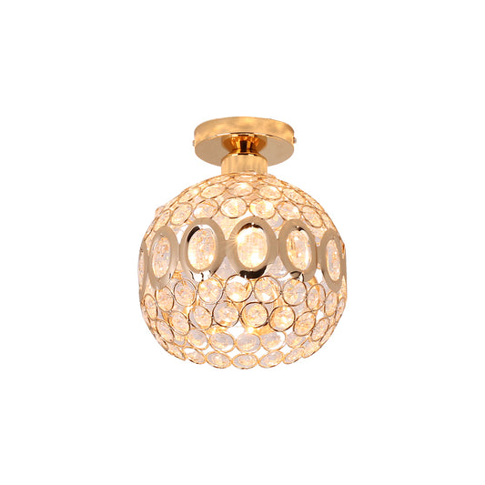 Contemporary 1 Light Semi Flush Mount with Crystal and Metal Shade Gold Dome Ceiling Light Clearhalo 'Ceiling Lights' 'Close To Ceiling Lights' 'Close to ceiling' 'Semi-flushmount' Lighting' 220716