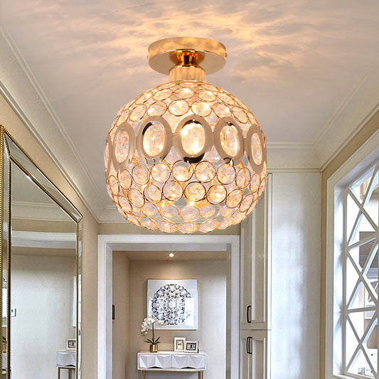 Contemporary 1 Light Semi Flush Mount with Crystal and Metal Shade Gold Dome Ceiling Light Gold Clearhalo 'Ceiling Lights' 'Close To Ceiling Lights' 'Close to ceiling' 'Semi-flushmount' Lighting' 220718