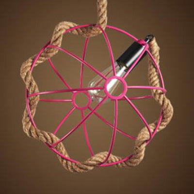 Pink/Yellow 1 Light Hanging Lamp Nautical Style Metal Global Cage Ceiling Pendant Light with Adjustable Rope Clearhalo 'Ceiling Lights' 'Industrial Pendants' 'Industrial' 'Middle Century Pendants' 'Pendant Lights' 'Pendants' 'Tiffany' Lighting' 22072