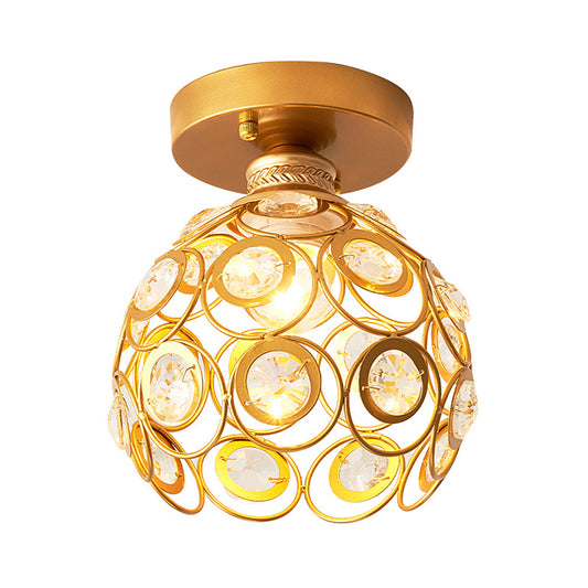 Brass Dome Close to Ceiling Light Modernism 1 Light Metal Semi Flush Mount Light with Crystal Accent Clearhalo 'Ceiling Lights' 'Close To Ceiling Lights' 'Close to ceiling' 'Semi-flushmount' Lighting' 220722