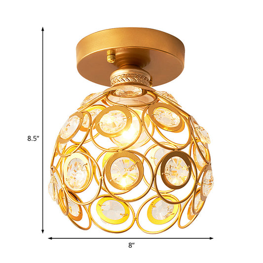 Brass Dome Close to Ceiling Light Modernism 1 Light Metal Semi Flush Mount Light with Crystal Accent Clearhalo 'Ceiling Lights' 'Close To Ceiling Lights' 'Close to ceiling' 'Semi-flushmount' Lighting' 220723