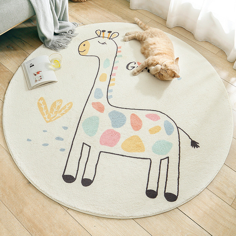 Multi Colored Nursery Rug Novelty Cartoon Animal Pattern Carpet Polyster Non-Slip Backing Machine Washable Rug Light Beige Clearhalo 'Area Rug' 'Rug' 2207952
