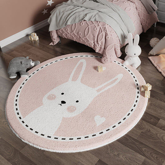 Casual Multi-Color Cute Rug Cotton Blend Cartoon Rabbit Print Carpet Pet Friendly Easy Care Rug for Kids Room Pink Clearhalo 'Area Rug' 'Rug' 2207983
