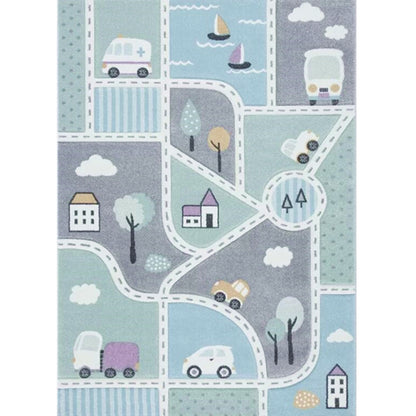 Simple Kids Bedroom Rug Multi Color Cartoon Animal Area Carpet Cotton Blend Pet Friendly Washable Rug Blue Clearhalo 'Area Rug' 'Rug' 2208229