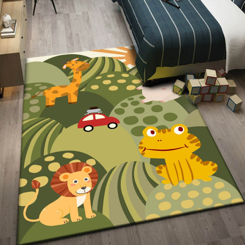 Multi-Color Childrens Room Rug Cute Cartoon Animal Print Carpet Polyster Pet Friendly Easy Care Area Rug Blackish Green Clearhalo 'Area Rug' 'Rug' 2208231