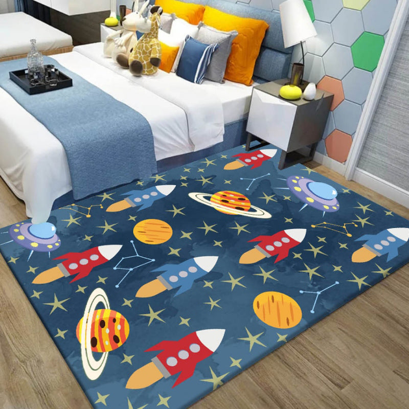 Multi-Color Childrens Room Rug Cute Cartoon Animal Print Carpet Polyster Pet Friendly Easy Care Area Rug Blue-Yellow Clearhalo 'Area Rug' 'Rug' 2208238