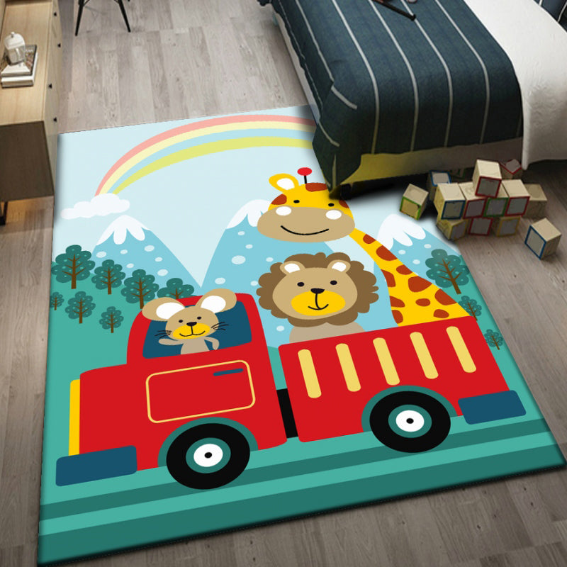 Multi-Color Childrens Room Rug Cute Cartoon Animal Print Carpet Polyster Pet Friendly Easy Care Area Rug Green Clearhalo 'Area Rug' 'Rug' 2208241