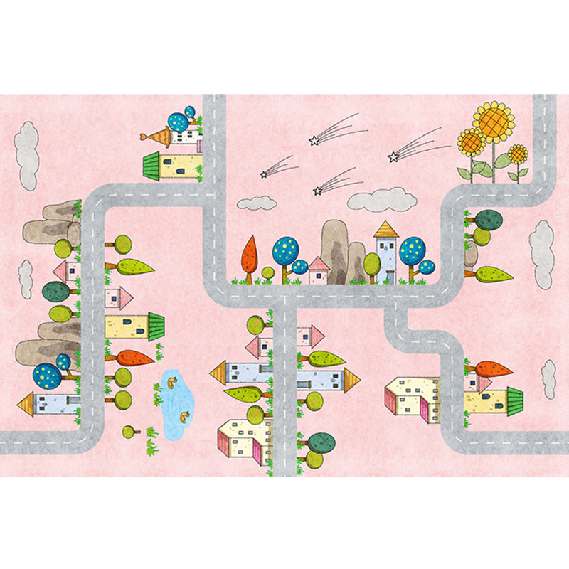Casual Cartoon Patterned Rug Multi Colored Cotton Blend Rug Anti-Slip Backing Easy Care Carpet for Bedroom Pink Design 1 Clearhalo 'Area Rug' 'Rug' 2208262