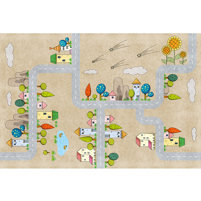 Casual Cartoon Patterned Rug Multi Colored Cotton Blend Rug Anti-Slip Backing Easy Care Carpet for Bedroom Khaki Design 1 Clearhalo 'Area Rug' 'Rug' 2208263