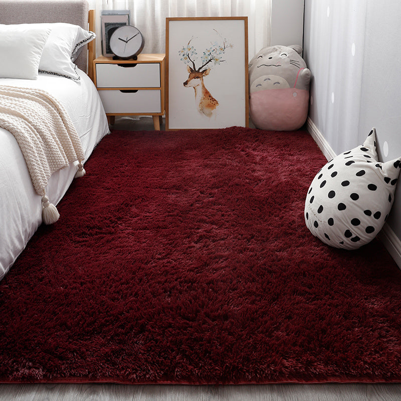 Comfort Bedroom Rug Multi-Colored Plain Area Carpet Faux Fur Anti-Slip Backing Washable Indoor Rug Burgundy Clearhalo 'Area Rug' 'Casual' 'Rugs' Rug' 2208724