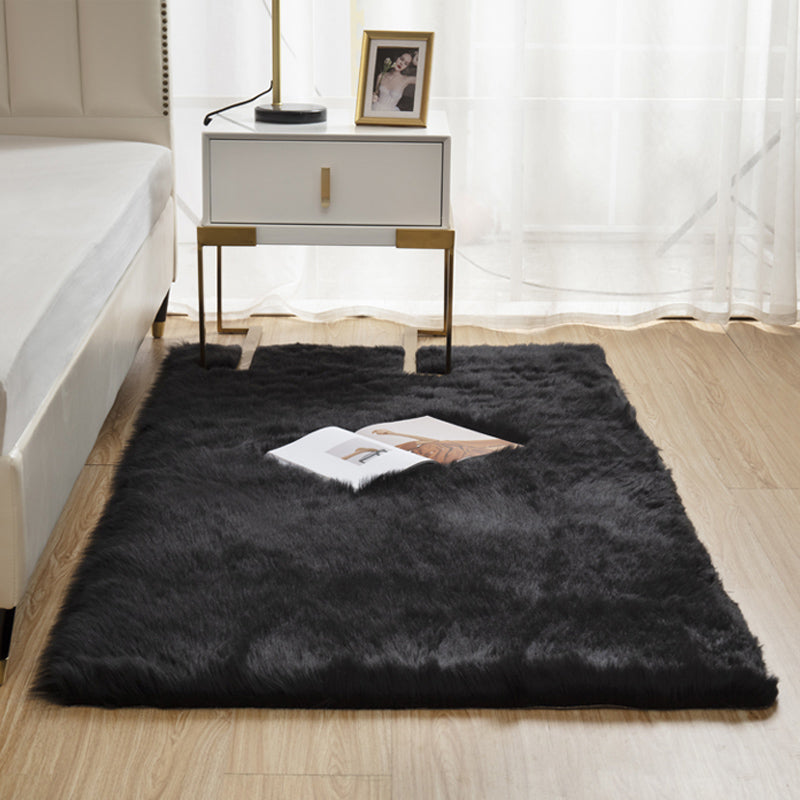 Natural Solid Color Rug Multi Color Fluffy Carpet Easy Care Machine Washable Area Rug for Bedroom Black Clearhalo 'Area Rug' 'Casual' 'Rugs' Rug' 2208782