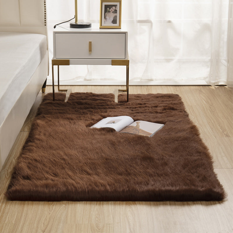 Natural Solid Color Rug Multi Color Fluffy Carpet Easy Care Machine Washable Area Rug for Bedroom Dark Brown Clearhalo 'Area Rug' 'Casual' 'Rugs' Rug' 2208787