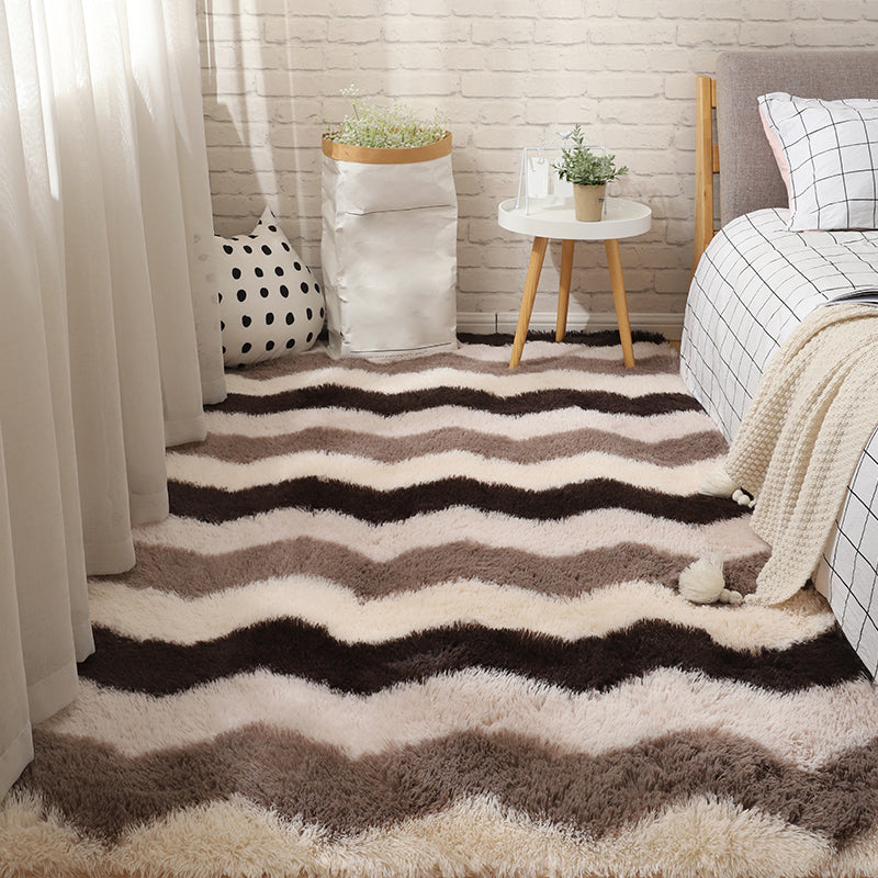 Multi Colored Stripe Print Rug Faux Wool Relaxing Area Rug Non-Slip Pet Friendly Carpet for Decoration Black-Brown Clearhalo 'Area Rug' 'Casual' 'Rugs' Rug' 2208933