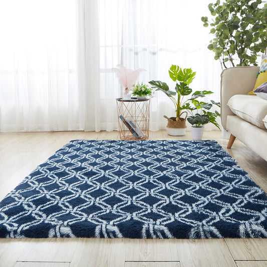 Natural Bedroom Rug Multi Color Geo Patterned Carpet Fluffy Non-Slip Backing Easy Care Carpet Dark Blue-White Clearhalo 'Area Rug' 'Casual' 'Rugs' Rug' 2208967