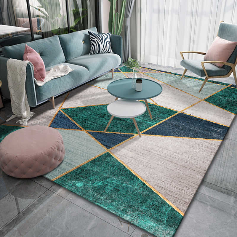 Creative Room Decoration Rug Multi Colored Geo Patterned Area Carpet Cotton Blend Non-Slip Pet Friendly Rug Green-Blue Clearhalo 'Area Rug' 'Rug' 2209100