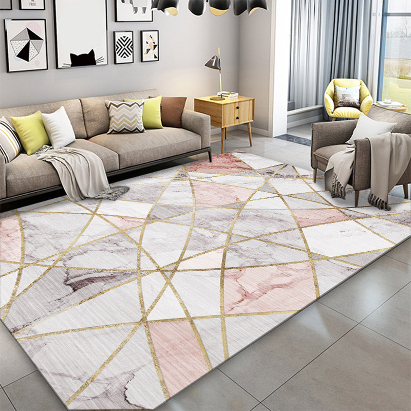 Creative Room Decoration Rug Multi Colored Geo Patterned Area Carpet Cotton Blend Non-Slip Pet Friendly Rug Light Pink Clearhalo 'Area Rug' 'Rug' 2209108