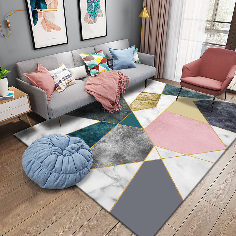 Creative Room Decoration Rug Multi Colored Geo Patterned Area Carpet Cotton Blend Non-Slip Pet Friendly Rug Pink Clearhalo 'Area Rug' 'Rug' 2209114