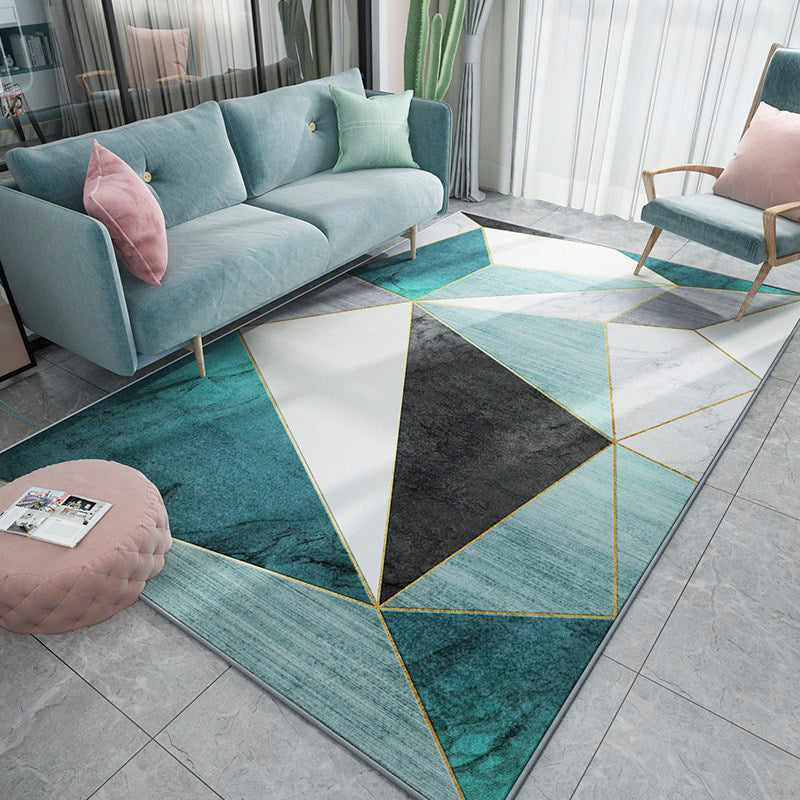 Creative Room Decoration Rug Multi Colored Geo Patterned Area Carpet Cotton Blend Non-Slip Pet Friendly Rug Green-Black Clearhalo 'Area Rug' 'Rug' 2209115
