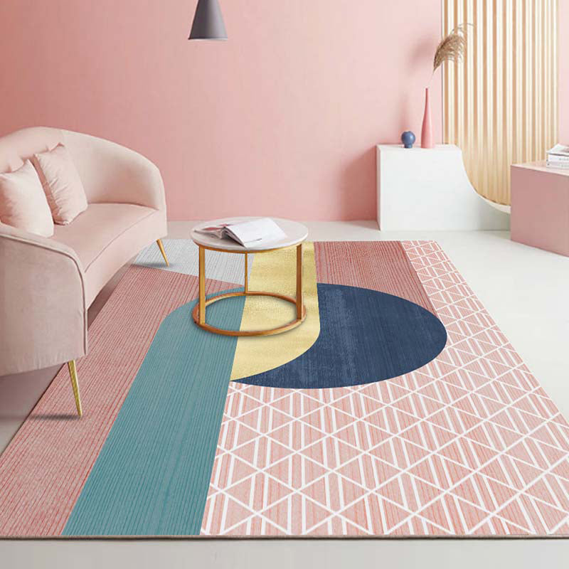 Multi-Color Bedroom Rug Nordic Geometric Printed Carpet Cotton Blend Non-Slip Backing Easy Care Area Rug Pink-Blue Clearhalo 'Area Rug' 'Rug' 2209131