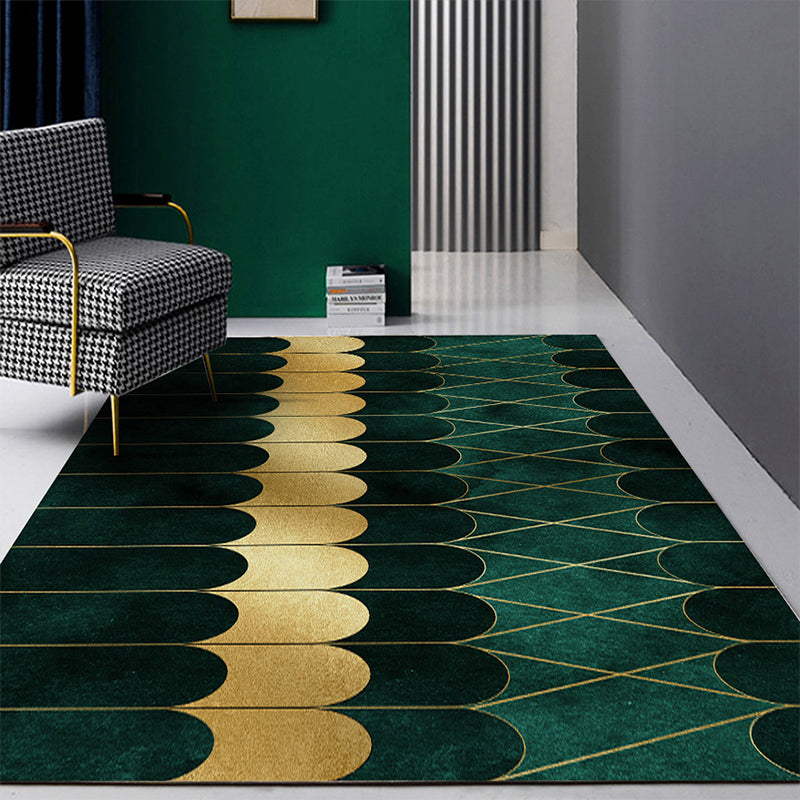 Modern Abstract Patterned Rug Dark Green Cotton Blend Area Rug Easy Care Pet Friendly Carpet for Living Room Blackish Green Design 3 Clearhalo 'Area Rug' 'Rug' 2209154
