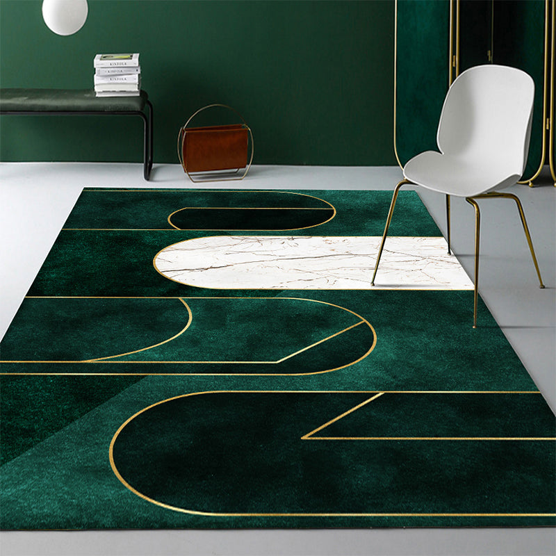 Modern Abstract Patterned Rug Dark Green Cotton Blend Area Rug Easy Care Pet Friendly Carpet for Living Room Blackish Green Design 4 Clearhalo 'Area Rug' 'Rug' 2209155
