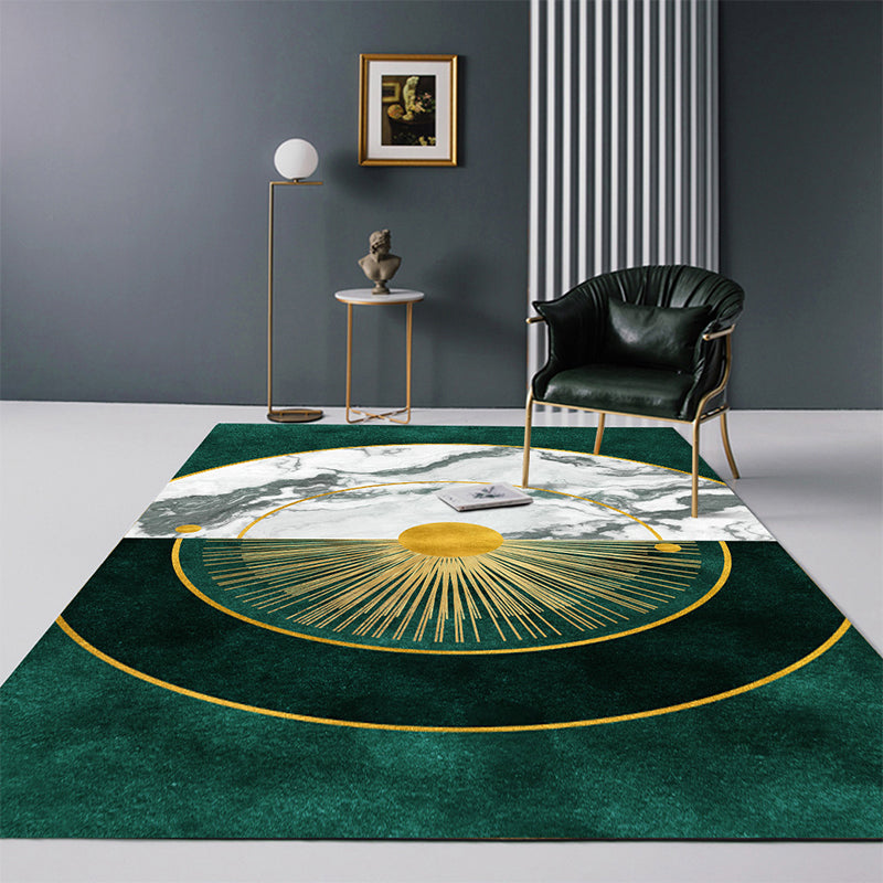 Modern Abstract Patterned Rug Dark Green Cotton Blend Area Rug Easy Care Pet Friendly Carpet for Living Room Clearhalo 'Area Rug' 'Rug' 2209156