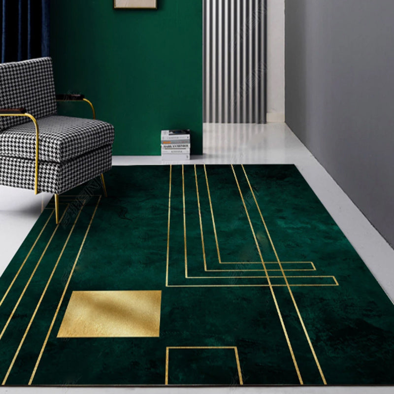 Modern Abstract Patterned Rug Dark Green Cotton Blend Area Rug Easy Care Pet Friendly Carpet for Living Room Blackish Green Design 7 Clearhalo 'Area Rug' 'Rug' 2209161