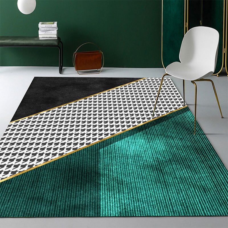 Modern Abstract Patterned Rug Dark Green Cotton Blend Area Rug Easy Care Pet Friendly Carpet for Living Room Blackish Green Design 5 Clearhalo 'Area Rug' 'Rug' 2209162