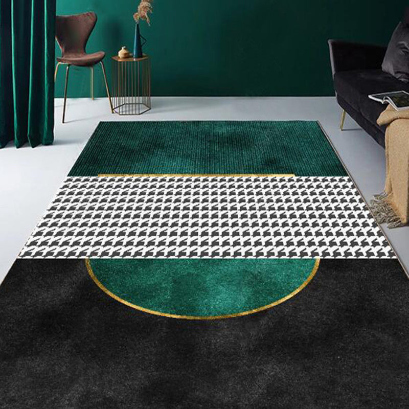 Novelty Bedroom Rug Multi-Colored Geometric Print Indoor Rug Synthetics Anti-Slip Backing Washable Carpet Black-Green Clearhalo 'Area Rug' 'Rug' 2209184