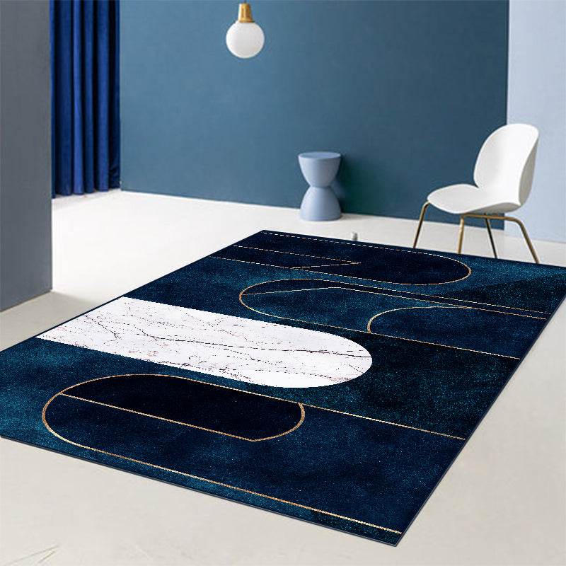 Blue Abstract Printed Rug Cotton Blend Creative Carpet Washable Non-Slip Backing Area Rug for Living Room Blue Design 3 Clearhalo 'Area Rug' 'Rug' 2209191