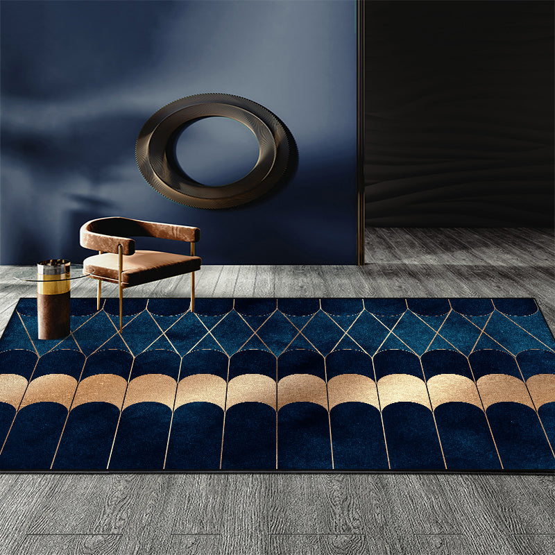 Blue Abstract Printed Rug Cotton Blend Creative Carpet Washable Non-Slip Backing Area Rug for Living Room Blue Design 2 Clearhalo 'Area Rug' 'Rug' 2209195