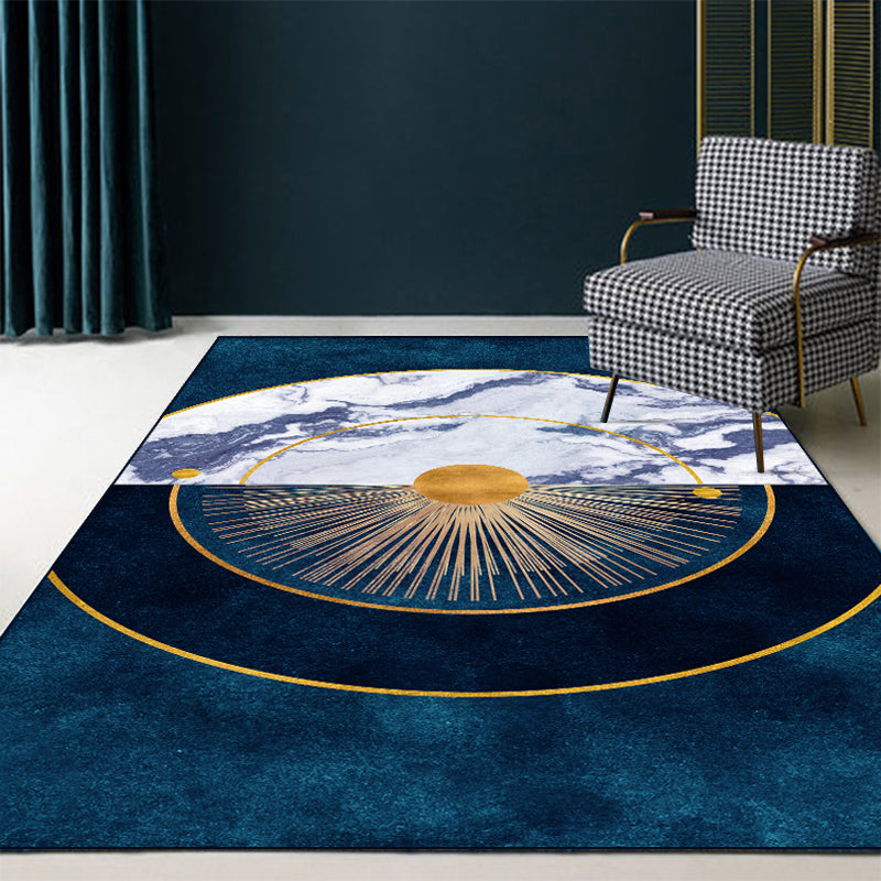 Blue Abstract Printed Rug Cotton Blend Creative Carpet Washable Non-Slip Backing Area Rug for Living Room Blue Design 4 Clearhalo 'Area Rug' 'Rug' 2209197