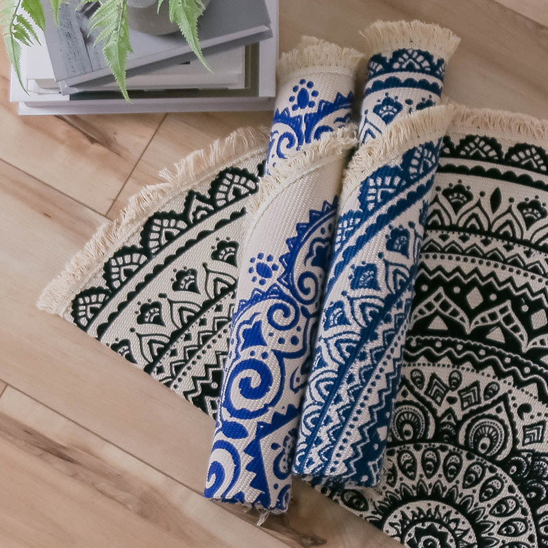 Moroccan Living Room Rug Multi Color Tribal Totem Print Carpet Cotton Blend Machine Washable Area Rug with Tassel Clearhalo 'Area Rug' 'Moroccan' 'Rugs' Rug' 2209302