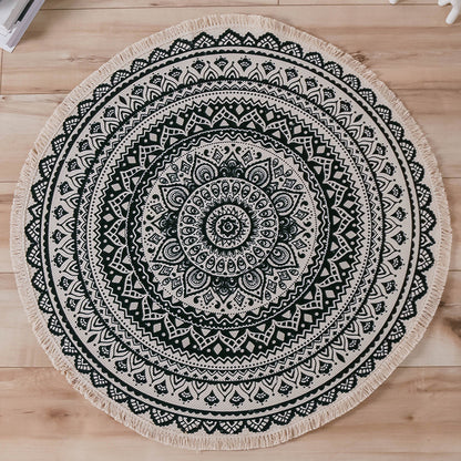 Moroccan Living Room Rug Multi Color Tribal Totem Print Carpet Cotton Blend Machine Washable Area Rug with Tassel Black Clearhalo 'Area Rug' 'Moroccan' 'Rugs' Rug' 2209305