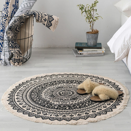 Multi-Color Bedroom Rug Vintage Tribal Symbols Area Carpet Polyster Easy Care Machine Washable Rug with Tassel Black Clearhalo 'Area Rug' 'Moroccan' 'Rugs' Rug' 2209314