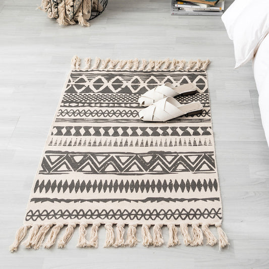 Multi Color Classic Rug Cotton Blend Tribal Print Area Carpet Pet Friendly Machine Washable Rug with Tassel for Decor Grey 2' x 2'11" Clearhalo 'Area Rug' 'Moroccan' 'Rugs' Rug' 2209327